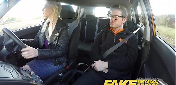  Fake Driving School big tits hairy pussy student has creampie and squirts